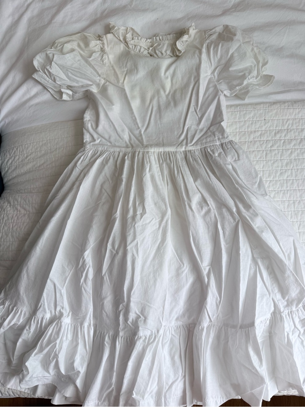 Vintage Kids White Ruffled Puff-Sleeve Dress